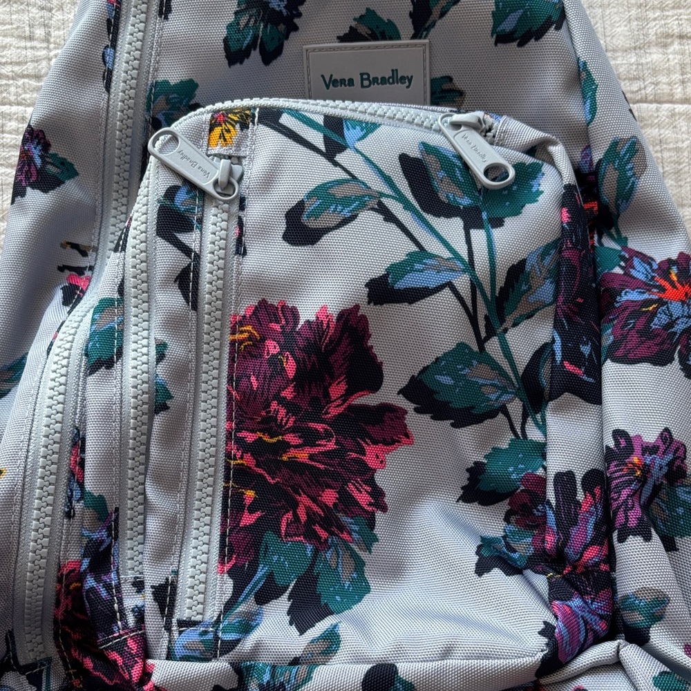 Vera Bradley Floral Sling Backpack, Light Blue Background, Pink & Teal Blooms - Picture 10 of 10